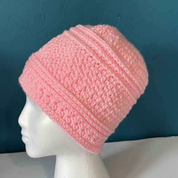 Light Pink Beanie Hat Expressive Crochet Knit Cap - Size 18-22" (Most adults) - Picture 5 of 7